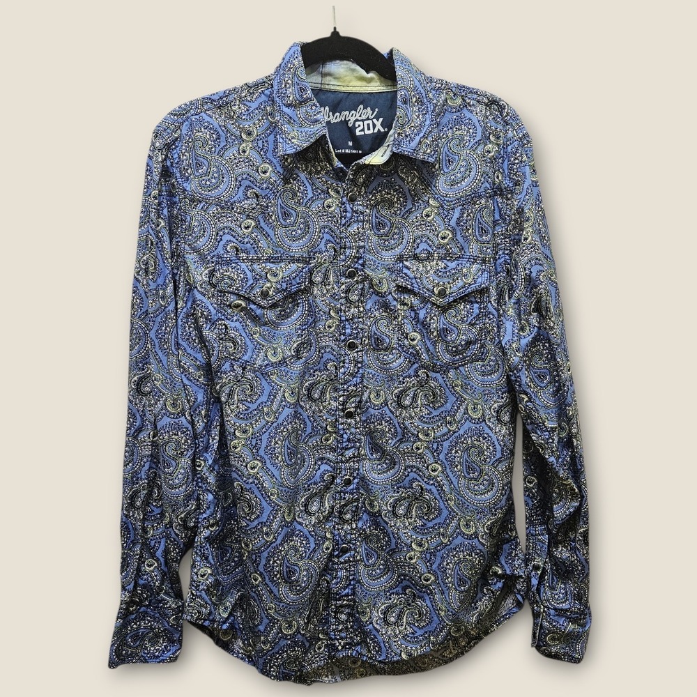Wrangler 20X Mens Medium Paisley Button Up Long Sleeve Western Shirt Rodeo